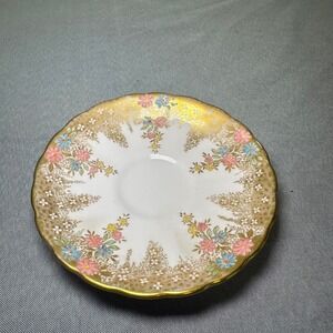 Tuscan Fine Bone China Saucer Gold Floral Pink Blue Yellow Flowers Made England